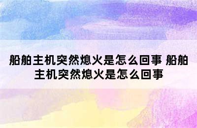 船舶主机突然熄火是怎么回事 船舶主机突然熄火是怎么回事